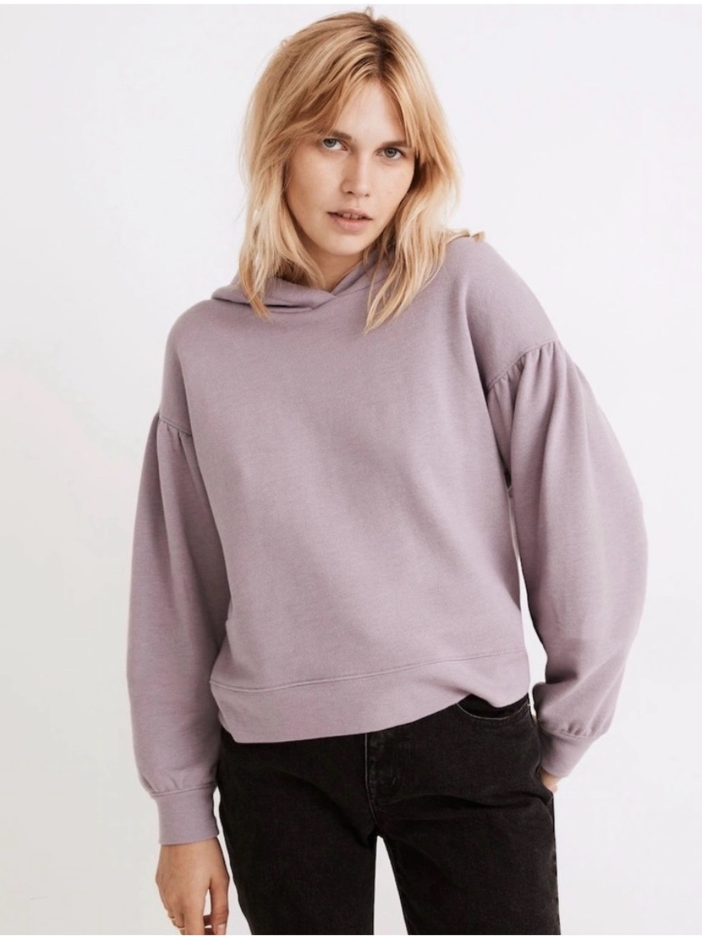 Madewell Lilac Purple Puff-Sleeve Sweatshirt Hoodie, Women’s Size XS Extra Small